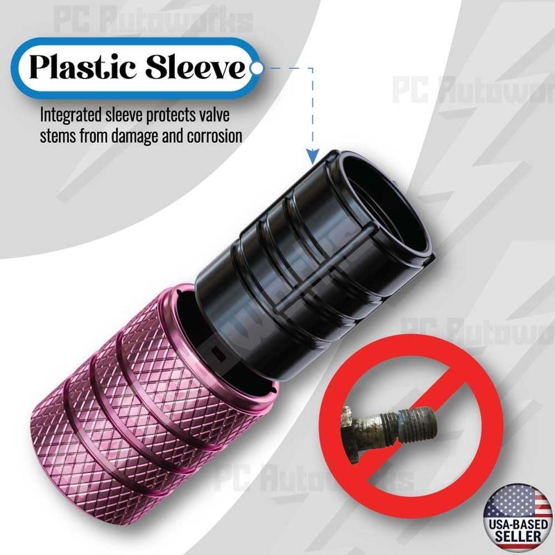PC Autoworks Aluminum Tire Valve Stem Caps – Anti-Rust, Premium Anodized Aluminum, Corrosion-Resistant, Easy Install, Universal Fit for Car, Truck, Bike, SUV – 1 Pack/Set of 4 (Rose Pink) - Image 2